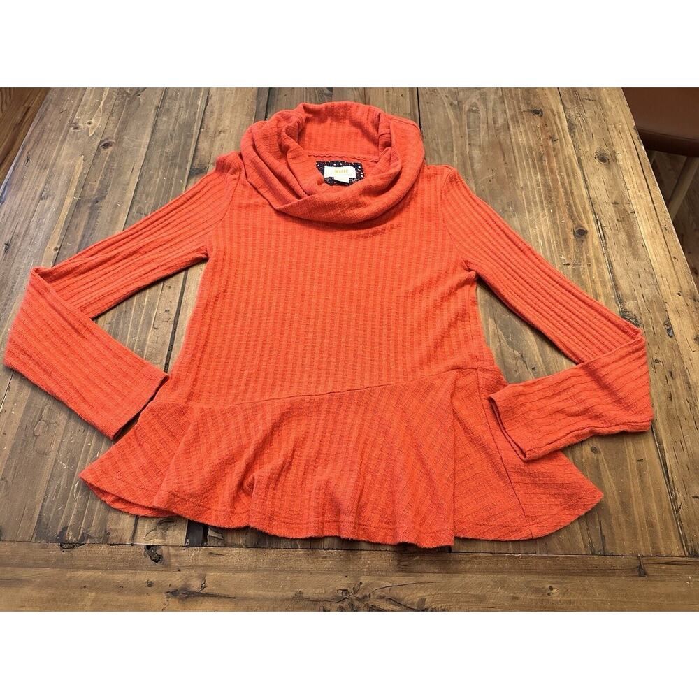 Maeve By Anthropologie Cowl Neck Peplum Sweater Top Size XS Coral Pullover Shirt